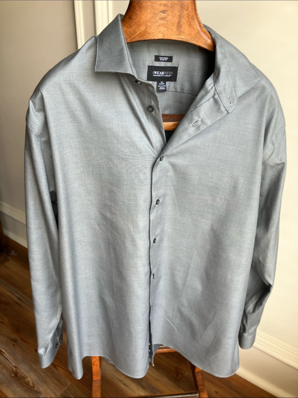 Kenneth Cole AWEARNESS Men’s 18 34/35 Gray Non-Iron Slim Fit Dress Shirt
